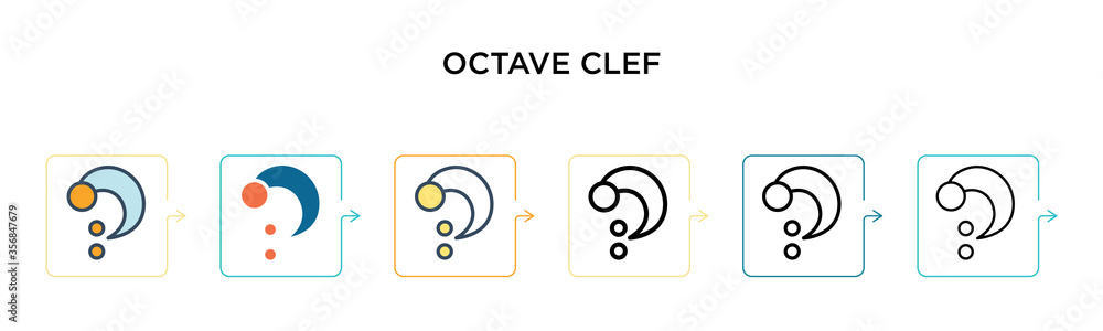Poster octave clef vector icon in 6 different modern styles. black, two colored octave clef icons designed 