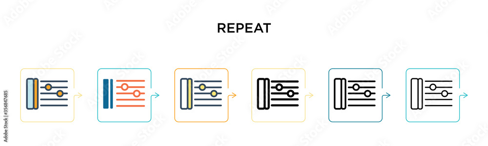 Poster repeat sign vector icon in 6 different modern styles. black, two colored repeat sign icons designed 