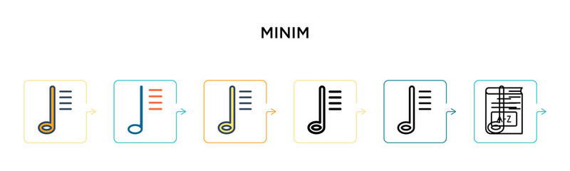 Minim vector icon in 6 different modern styles. Black, two colored minim icons designed in filled, outline, line and stroke style. Vector illustration can be used for web, mobile, ui