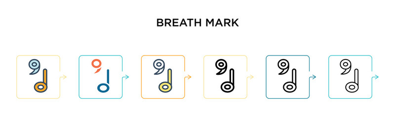 Breath mark vector icon in 6 different modern styles. Black, two colored breath mark icons designed in filled, outline, line and stroke style. Vector illustration can be used for web, mobile, ui