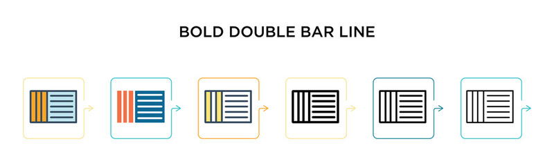 Bold double bar line vector icon in 6 different modern styles. Black, two colored bold double bar line icons designed in filled, outline, line and stroke style. Vector illustration can be used for