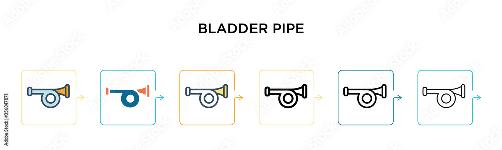Poster bladder pipe vector icon in 6 different modern styles. black, two colored bladder pipe icons designe