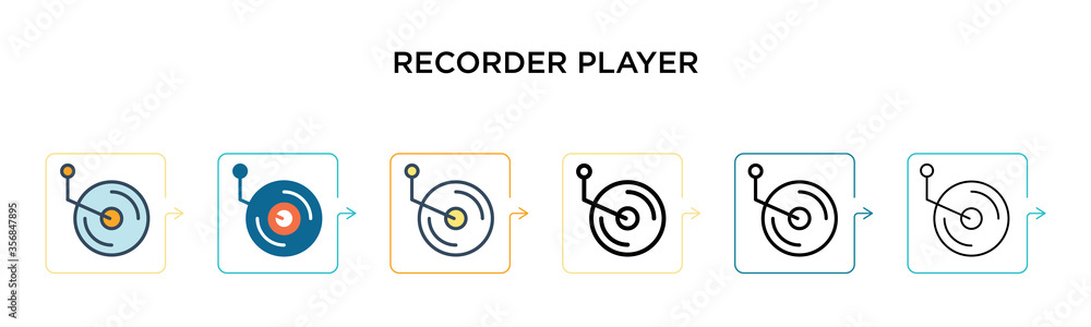 Poster recorder player vector icon in 6 different modern styles. black, two colored recorder player icons d