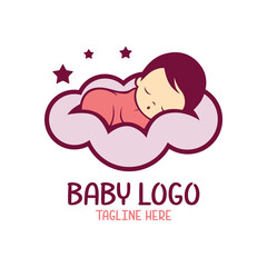 Sleep baby logo template with illustration of baby sleeping in the cloud 