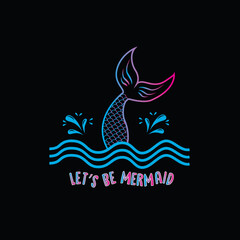 colorful mermaid animal underwater ocean wave text line tee illustration art vector