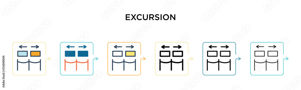 Poster excursion vector icon in 6 different modern styles. black, two colored excursion icons designed in f