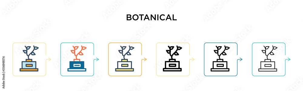 Poster botanical vector icon in 6 different modern styles. black, two colored botanical icons designed in f