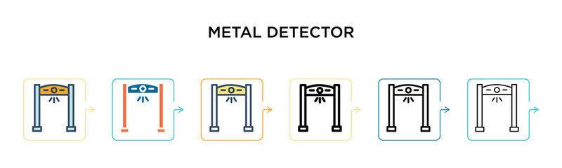 Metal detector vector icon in 6 different modern styles. Black, two colored metal detector icons designed in filled, outline, line and stroke style. Vector illustration can be used for web, mobile, ui