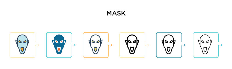 Mask vector icon in 6 different modern styles. Black, two colored mask icons designed in filled, outline, line and stroke style. Vector illustration can be used for web, mobile, ui