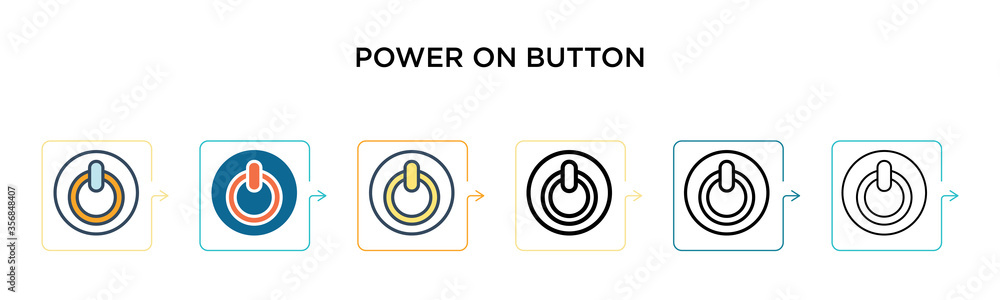 Poster power on button vector icon in 6 different modern styles. black, two colored power on button icons d