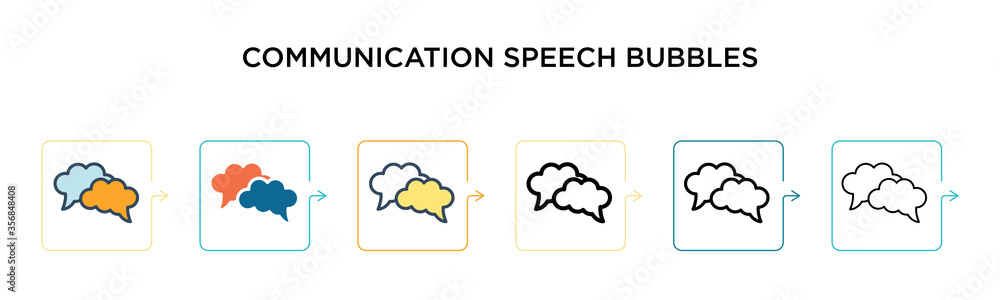 Poster communication speech bubbles vector icon in 6 different modern styles. black, two colored communicat
