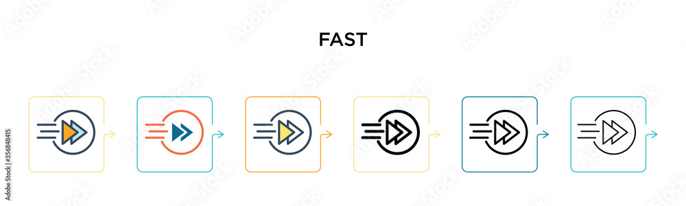 Poster fast vector icon in 6 different modern styles. black, two colored fast icons designed in filled, out