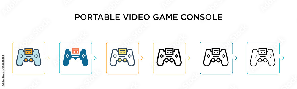 Poster portable video game console vector icon in 6 different modern styles. black, two colored portable vi