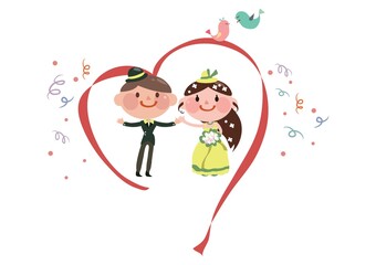wedding couple in a ribbon heart
