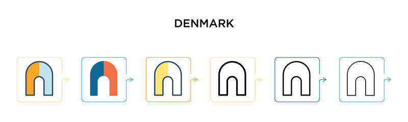 Denmark vector icon in 6 different modern styles. Black, two colored denmark icons designed in filled, outline, line and stroke style. Vector illustration can be used for web, mobile, ui