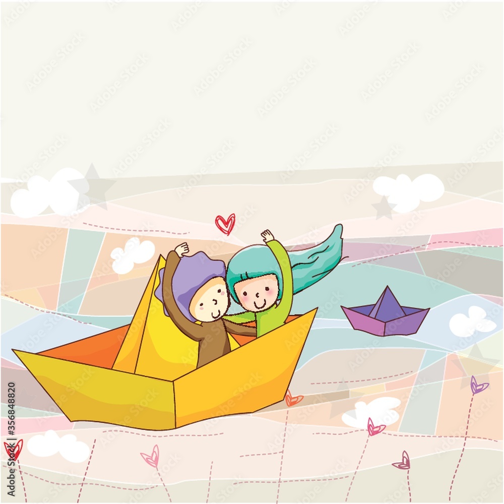 Canvas Prints couple sitting in paper boat