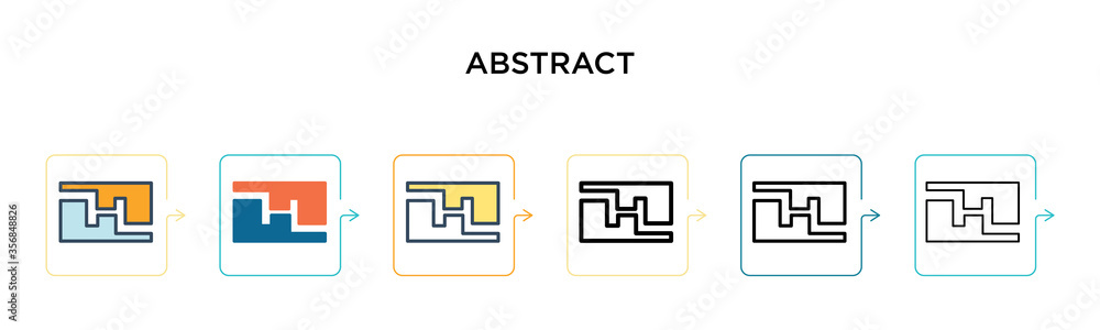 Poster abstract vector icon in 6 different modern styles. black, two colored abstract icons designed in fil
