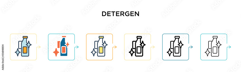 Poster detergen vector icon in 6 different modern styles. black, two colored detergen icons designed in fil