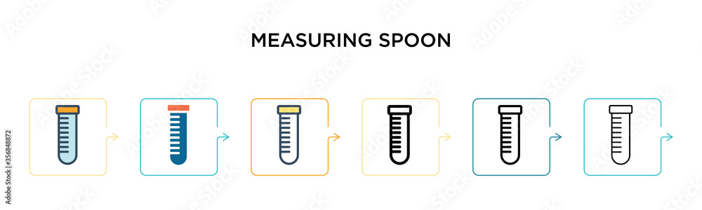 Poster measuring spoon vector icon in 6 different modern styles. black, two colored measuring spoon icons d