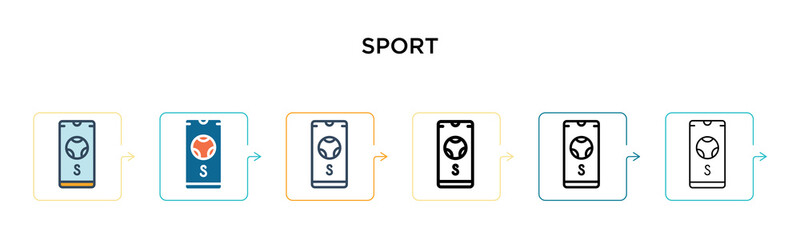 Sport vector icon in 6 different modern styles. Black, two colored sport icons designed in filled, outline, line and stroke style. Vector illustration can be used for web, mobile, ui