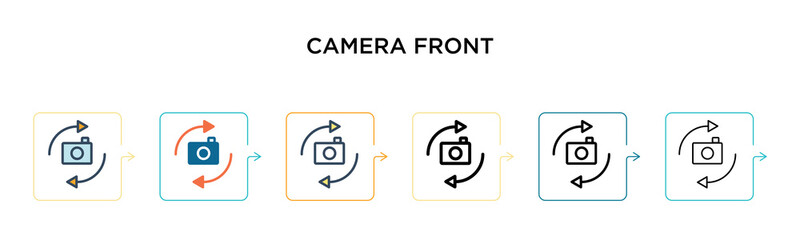 Camera front vector icon in 6 different modern styles. Black, two colored camera front icons designed in filled, outline, line and stroke style. Vector illustration can be used for web, mobile, ui