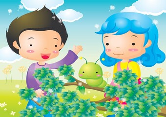 kids playing with caterpillar