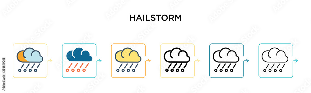 Poster hailstorm vector icon in 6 different modern styles. black, two colored hailstorm icons designed in f