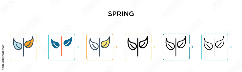 Poster spring vector icon in 6 different modern styles. black, two colored spring icons designed in filled,