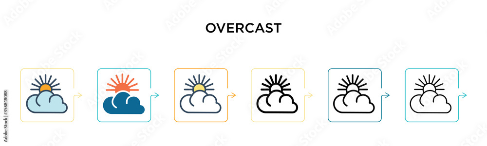 Aufkleber overcast vector icon in 6 different modern styles. black, two colored overcast icons designed in fil