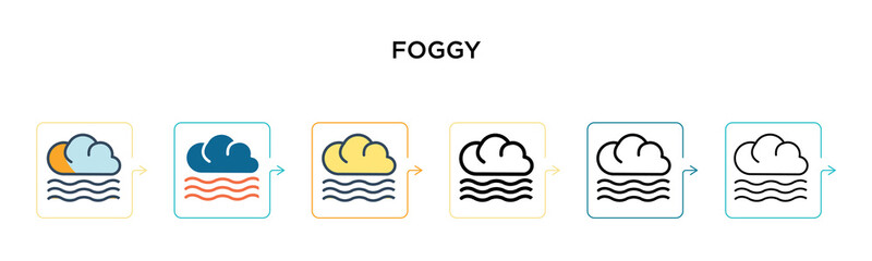 Foggy vector icon in 6 different modern styles. Black, two colored foggy icons designed in filled, outline, line and stroke style. Vector illustration can be used for web, mobile, ui