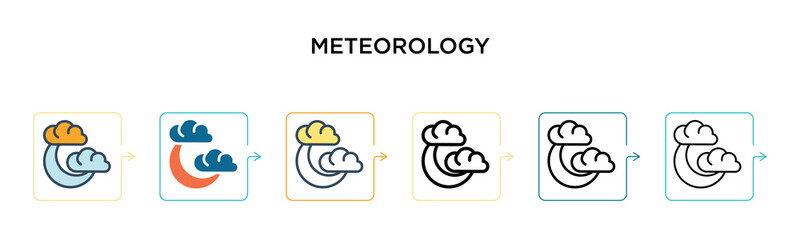 Meteorology vector icon in 6 different modern styles. Black, two colored meteorology icons designed in filled, outline, line and stroke style. Vector illustration can be used for web, mobile, ui