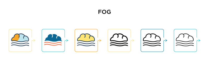 Fog vector icon in 6 different modern styles. Black, two colored fog icons designed in filled, outline, line and stroke style. Vector illustration can be used for web, mobile, ui
