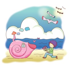 boy running on beach