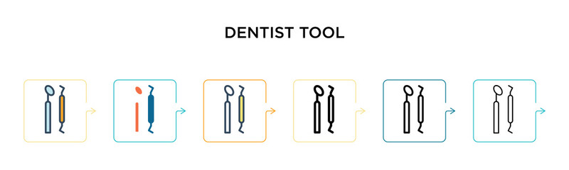 Dentist tool vector icon in 6 different modern styles. Black, two colored dentist tool icons designed in filled, outline, line and stroke style. Vector illustration can be used for web, mobile, ui