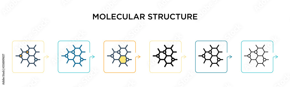 Aufkleber molecular structure vector icon in 6 different modern styles. black, two colored molecular structure