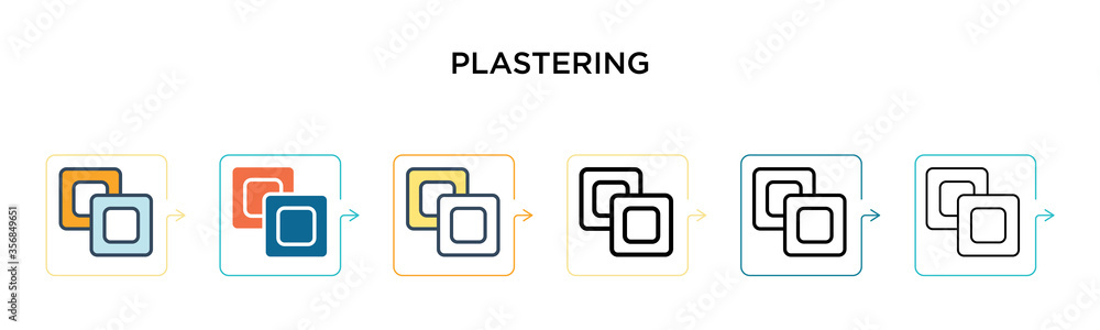 Poster plastering vector icon in 6 different modern styles. black, two colored plastering icons designed in
