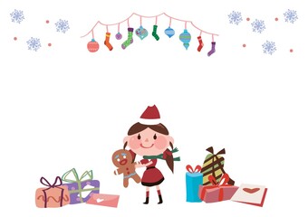 girl with a gingerbread man and gifts
