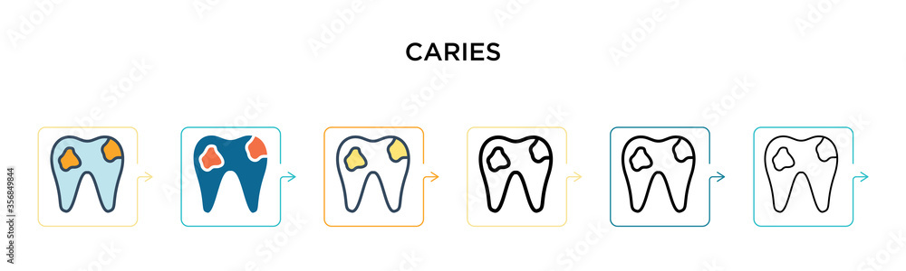 Poster caries vector icon in 6 different modern styles. black, two colored caries icons designed in filled,