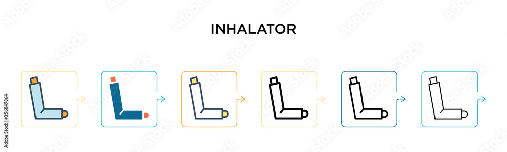 Poster inhalator vector icon in 6 different modern styles. black, two colored inhalator icons designed in f