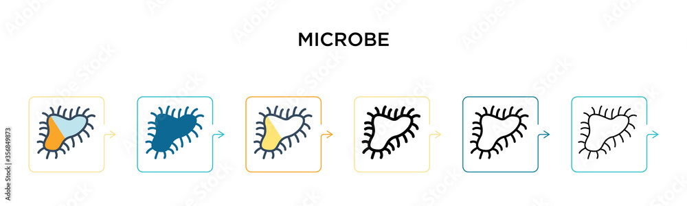 Poster microbe vector icon in 6 different modern styles. black, two colored microbe icons designed in fille