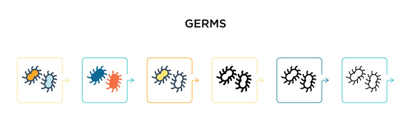 Germs vector icon in 6 different modern styles. Black, two colored germs icons designed in filled, outline, line and stroke style. Vector illustration can be used for web, mobile, ui