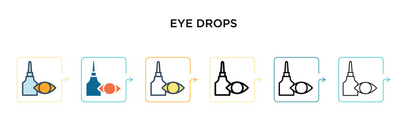 Eye drops vector icon in 6 different modern styles. Black, two colored eye drops icons designed in filled, outline, line and stroke style. Vector illustration can be used for web, mobile, ui