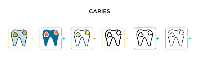 Caries vector icon in 6 different modern styles. Black, two colored caries icons designed in filled, outline, line and stroke style. Vector illustration can be used for web, mobile, ui