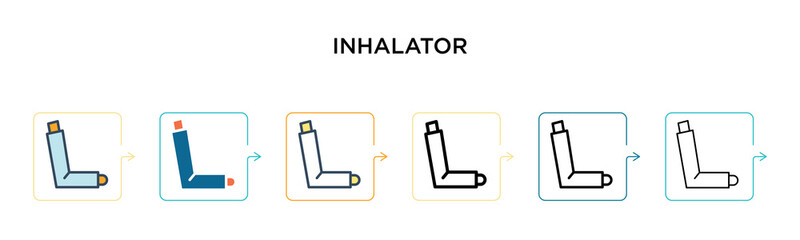 Inhalator vector icon in 6 different modern styles. Black, two colored inhalator icons designed in filled, outline, line and stroke style. Vector illustration can be used for web, mobile, ui
