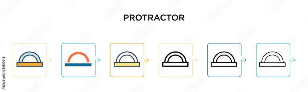 Poster protractor vector icon in 6 different modern styles. black, two colored protractor icons designed in