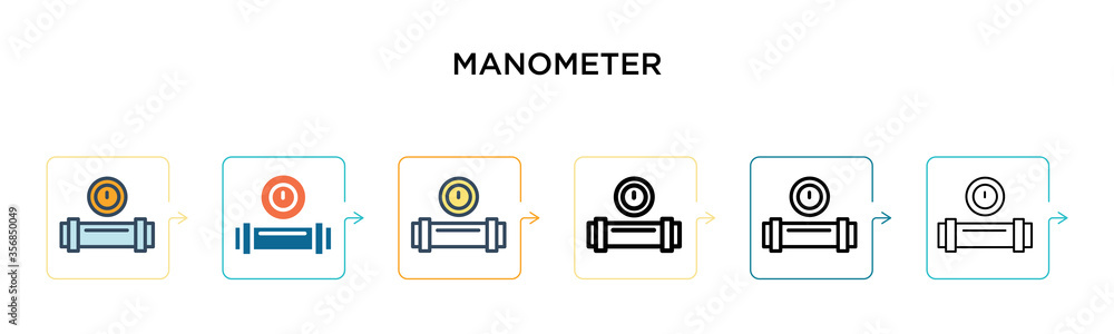 Poster manometer vector icon in 6 different modern styles. black, two colored manometer icons designed in f