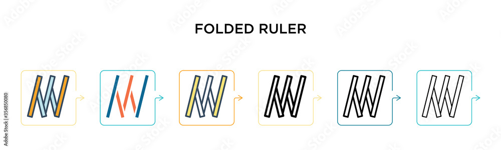 Poster folded ruler vector icon in 6 different modern styles. black, two colored folded ruler icons designe