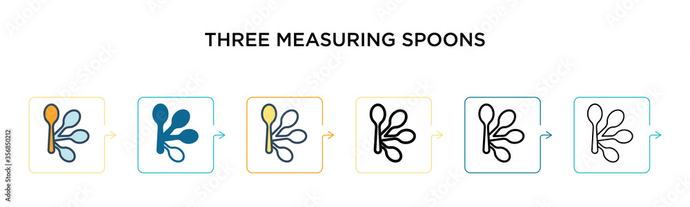 Poster three measuring spoons vector icon in 6 different modern styles. black, two colored three measuring 