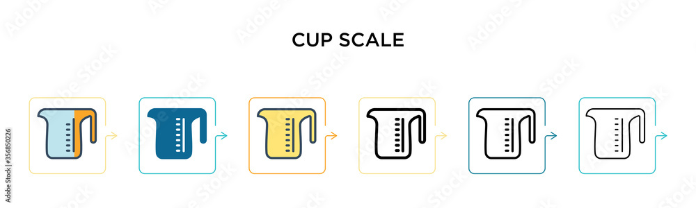 Poster cup scale vector icon in 6 different modern styles. black, two colored cup scale icons designed in f