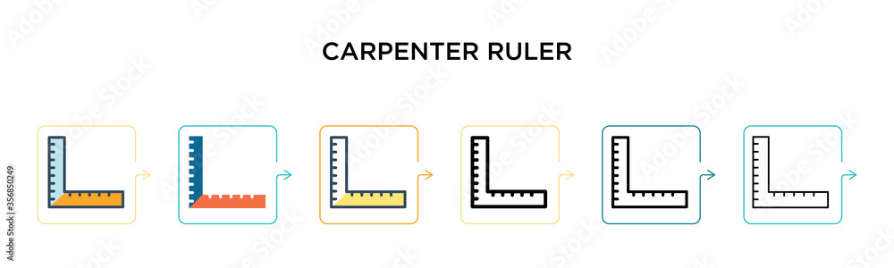 Poster carpenter ruler vector icon in 6 different modern styles. black, two colored carpenter ruler icons d